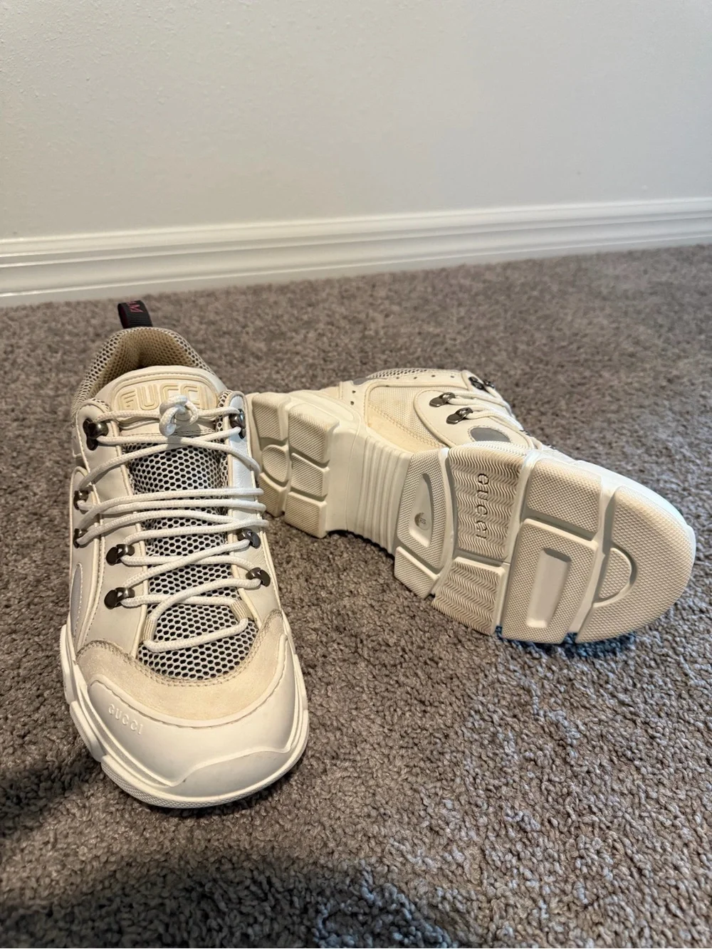 Gucci Cream and White Men's Chunky Lace-Up Sneakers